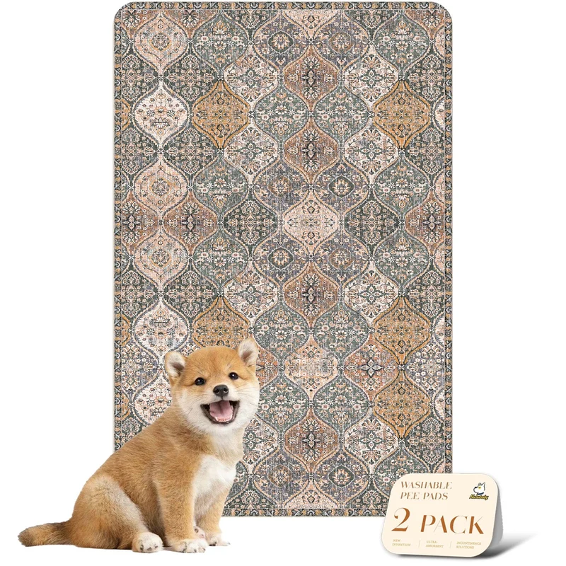 nunubaby Tapis Pipi Lavables pour Chiens – Antidérapant, Imperméable et Réutilisable 24 x 36 cm (Marron/Multi)