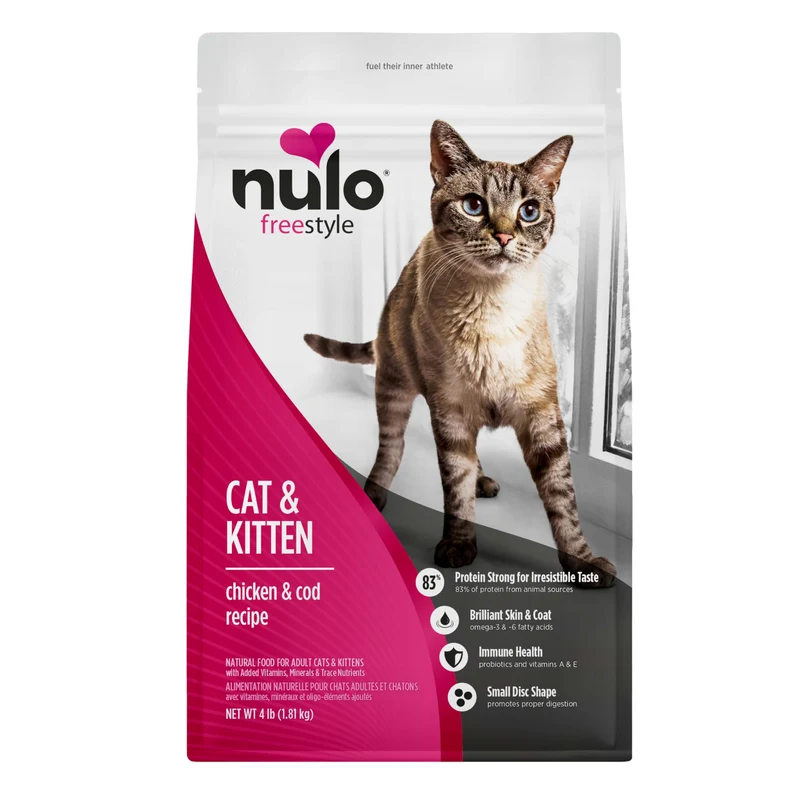 Nulo FreeStyle Chat et Chaton Sec - Poulet et Morue, Sans Céréales, Probiotiques BC30, Oméga, 4 lb