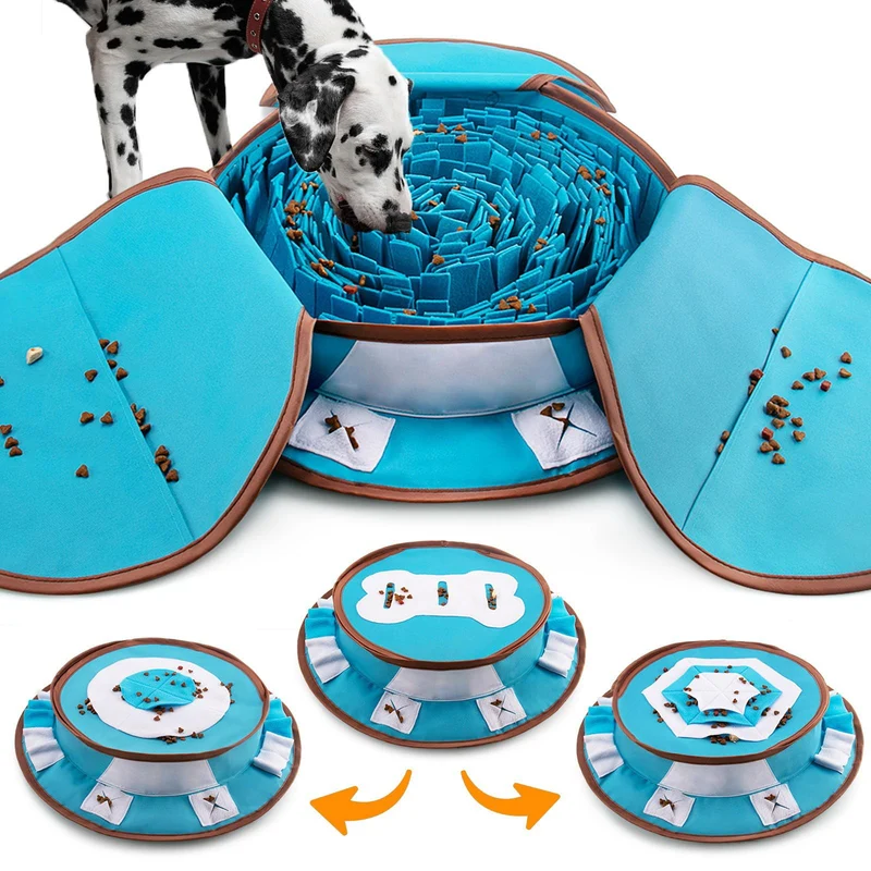 AWOOF Tapis Snuffle pour chiens et chats — Jeu interactif, stimulation olfactive, bol pliable, usage voyage — Bleu