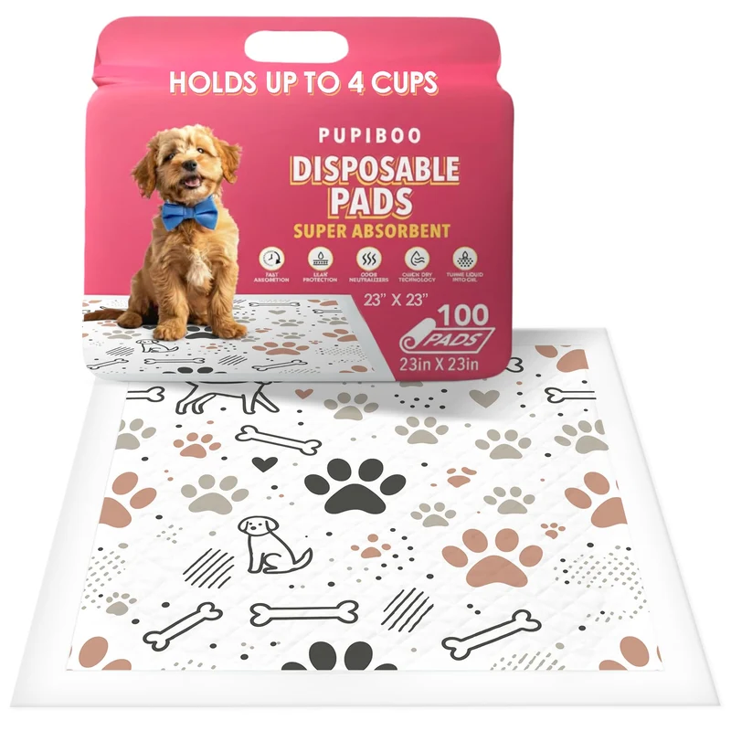 Pupiboo Tapis d'Entraînement Lavables 23x23 po – Absorbants et Anti-Fuite, pour Chiens et Chats – 100 Pièces