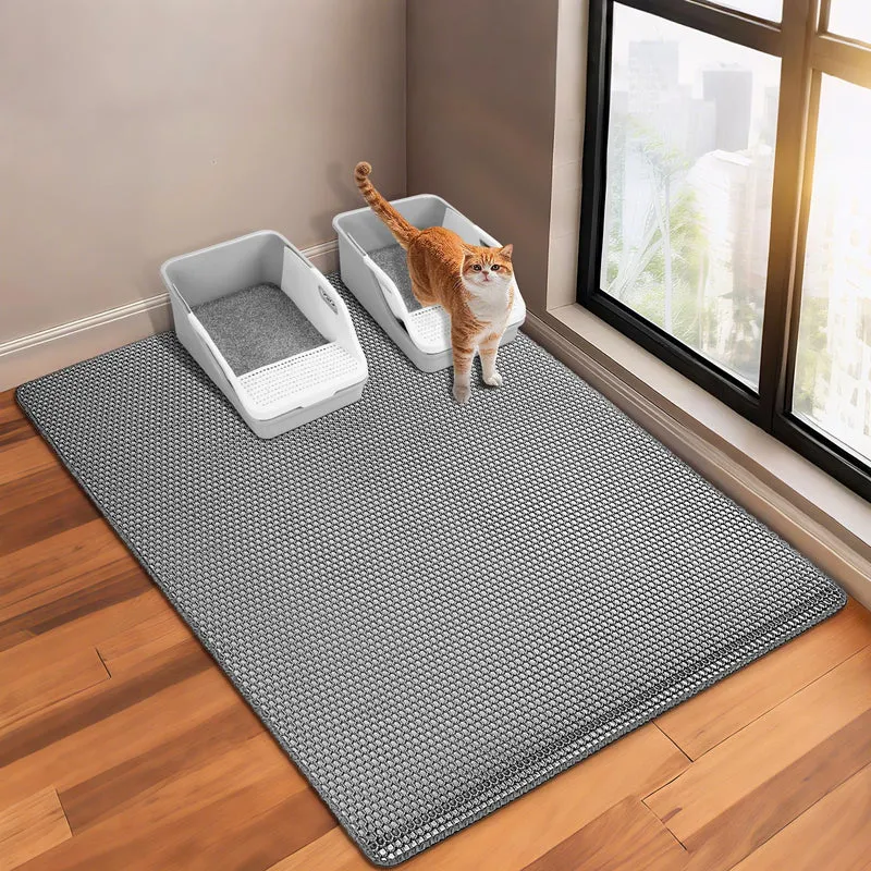 GRELY Tapis Litière Chat XL 47x28 pouces – Double Couche, Étanche et Anti-Dérive