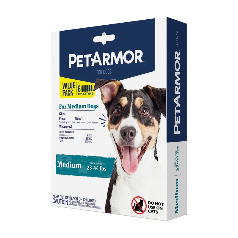 PetArmor pour Chiens Moyens (23–44 lb) – Traitement Topique Puces et Tiques – Pack de 6 Tubes