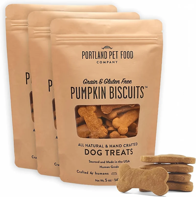 CRAFTED BY HUMANS — Friandises Citrouille pour Chien | Biscuits Sans Céréales et Naturels, Qualité Humain, 3 Paquets (5 oz chacun), Fabriqué aux États-Unis