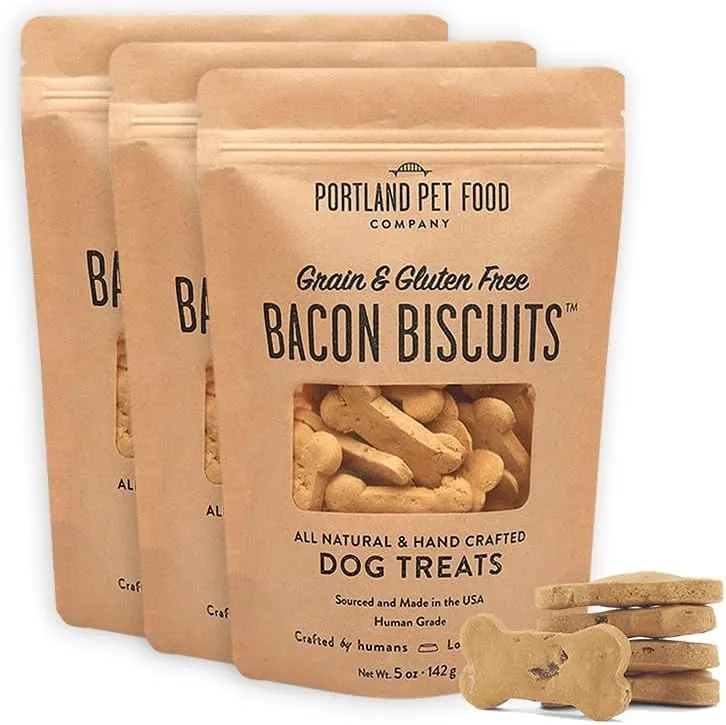 Biscuits pour chien au bacon – Portland Pet Food Company, sans céréales, qualité humaine, fabriqué aux États‑Unis – Pack de 3 (5 oz)