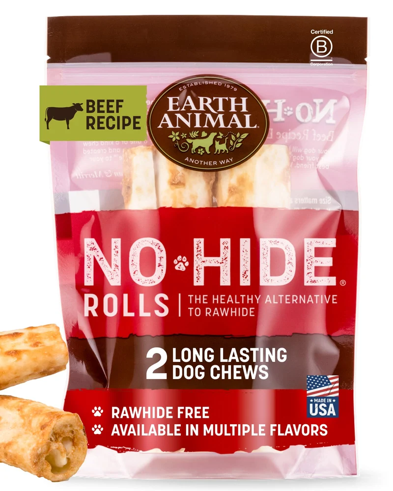 Earth Animal No Hide Chews – Friandises sans cuir pour chiens moyens au bœuf – Lot de 2