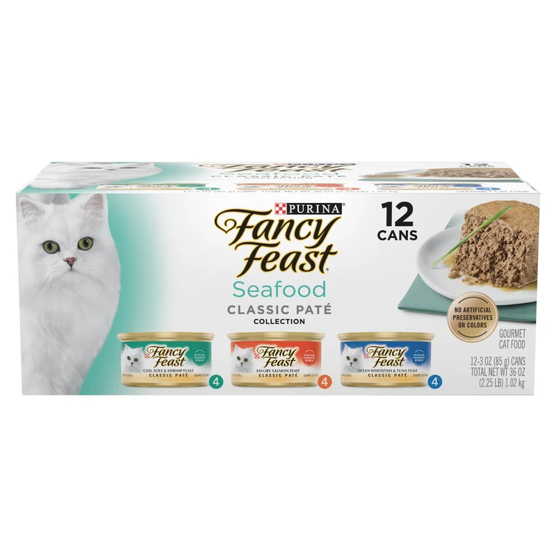 Purina Fancy Feast Collection Pâté Fruits de Mer Classique Sans Céréales – Lot de 2 x 12 boîtes de 3 oz
