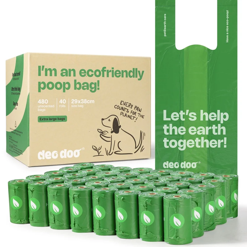 Deo Doo Sacs Poubelle Avec Attaches Grand Format – 40 Rouleaux, 480 Sacs, Étanches et Extra Larges, Sans Parfum