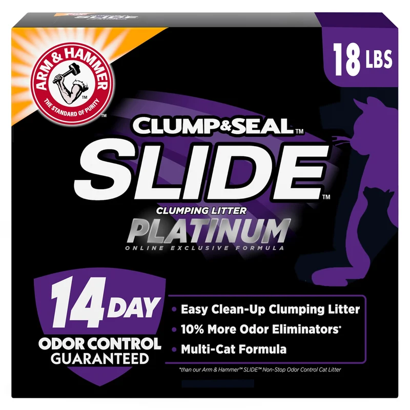 ARM & HAMMER Litière SLIDE Platinum Multi-Chats – Contrôle des Odeurs 14 Jours, Nettoyage Facile, 18 Livres