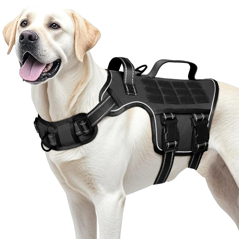 RunFido Harnais Chien Grand Taille – Sans Tirage, Système Molle, Facile à Mettre, Bande Réfléchissante