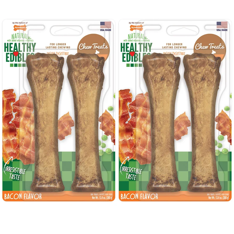Nylabone Friables Comestibles Naturels pour Chiens – Os à Mâcher Longue Durée Saveur Boeuf Rôti et Poulet – Taille Extra-Large (4 pièces)