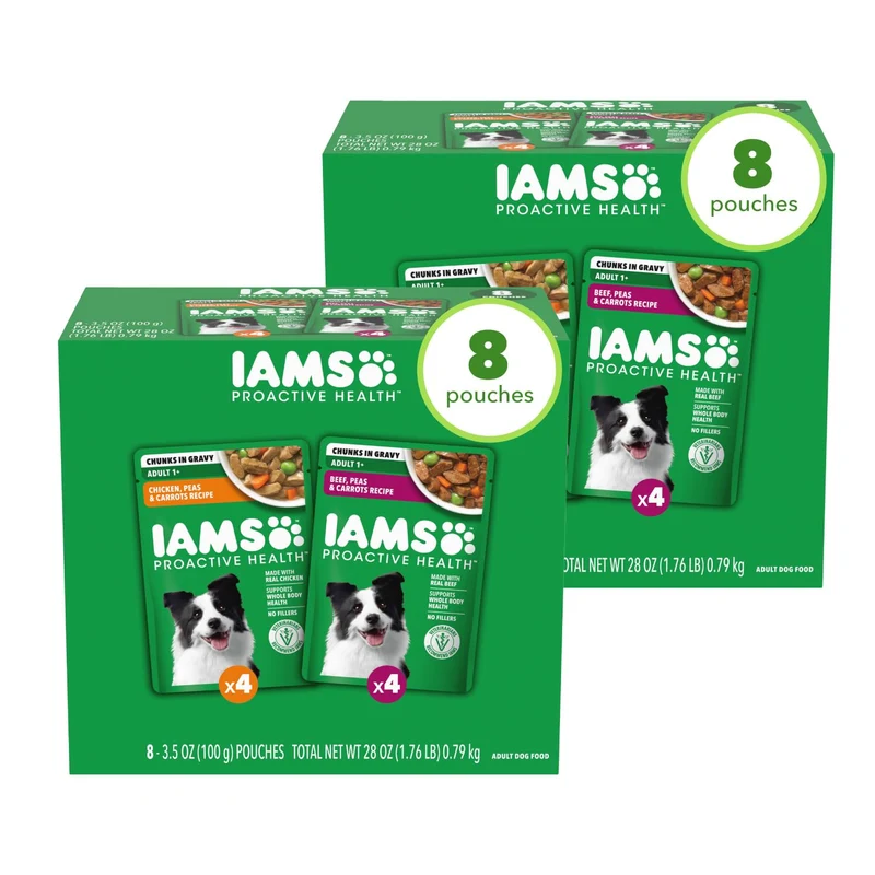 IAMS Proactive Health — Nourriture humide pour chien adulte, variété en sachets 3,5 oz (8 sachets) Pack de 2