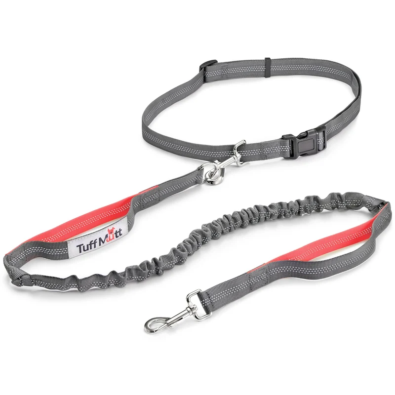 Tuff Mutt Laisse Main Libre pour Chiens — Ceinture, Bungee, Poignees Doubles et Reflechissante