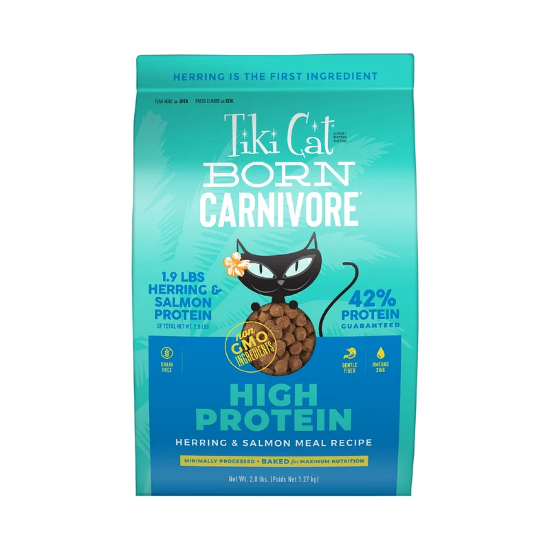 Croquettes Tiki Cat Born Carnivore – Protéines élevées, Hareng & Saumon, Sac 1,27 kg (2,8 lb)
