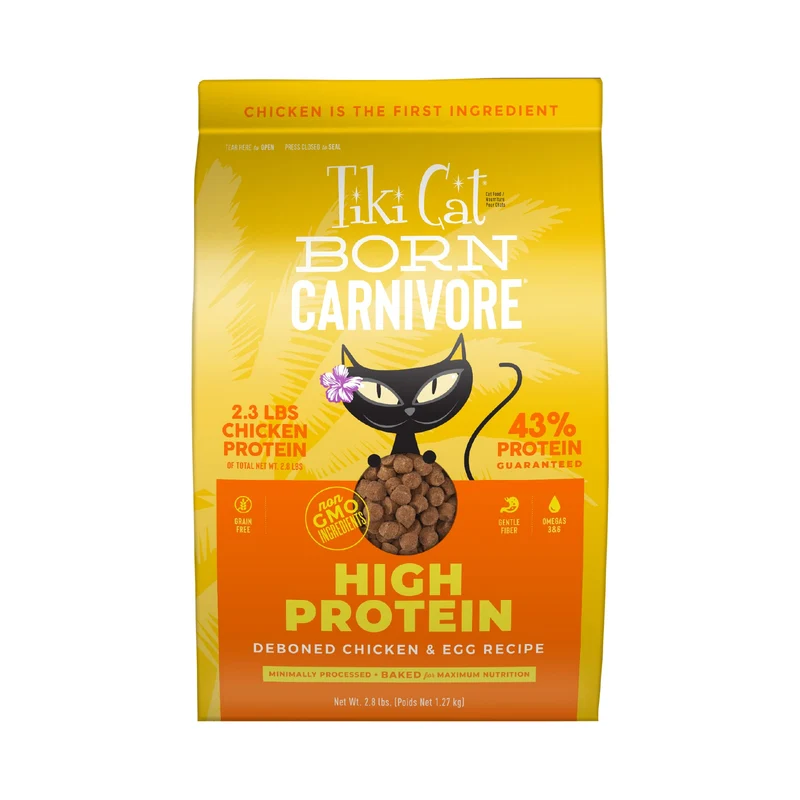 Nourriture sèche pour chat Tiki Cat Born Carnivore – Protéine élevée, Poulet et Œuf, sac 1,27 kg