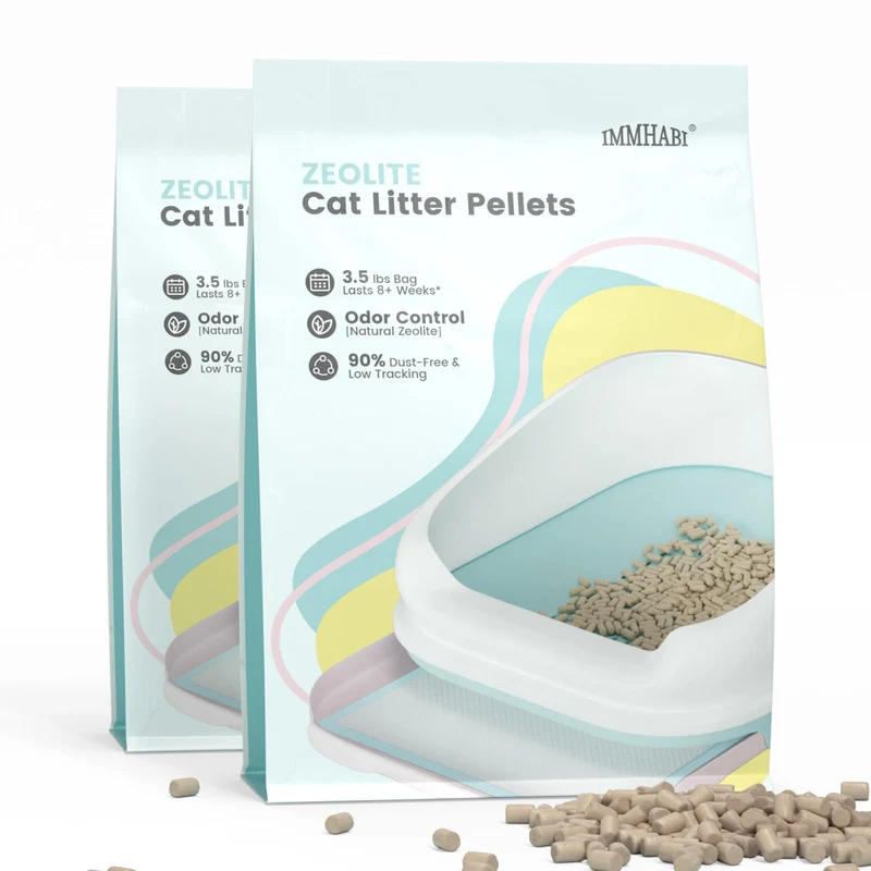 IMMHABI Pellets de Litière pour Chats – Duo 7 Livres, Système Double-Couche, Zeolite