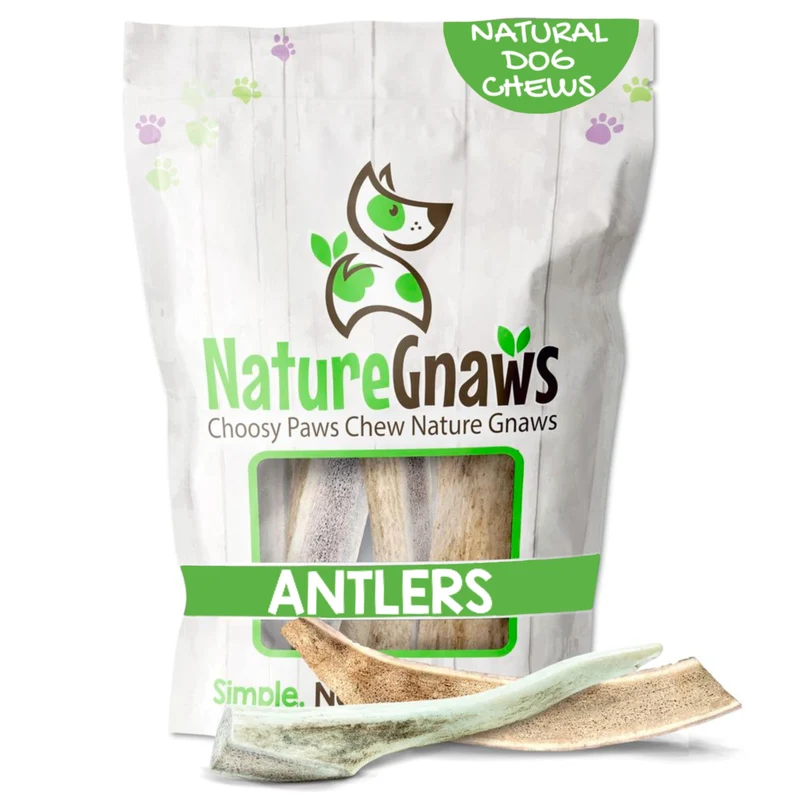 Nature Gnaws – Antlers pour chiens (8oz) – Mélange élan et cerf – Mastications durables et naturelles