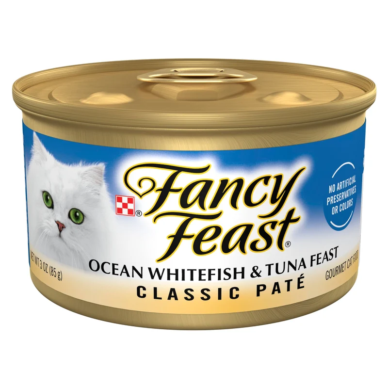 Fancy Feast Purina - Pâté Classic Poisson Blanc et Thon, Sans Céréales - Aliment Humide pour Chat, Pack 24x85 g