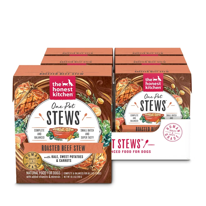 The Honest Kitchen Mijotés en Pot Unique : Ragoût Bœuf Rôti, Chou Frisé, Patates Douces et Carottes – Aliment Humide pour Chien (300 g x6)