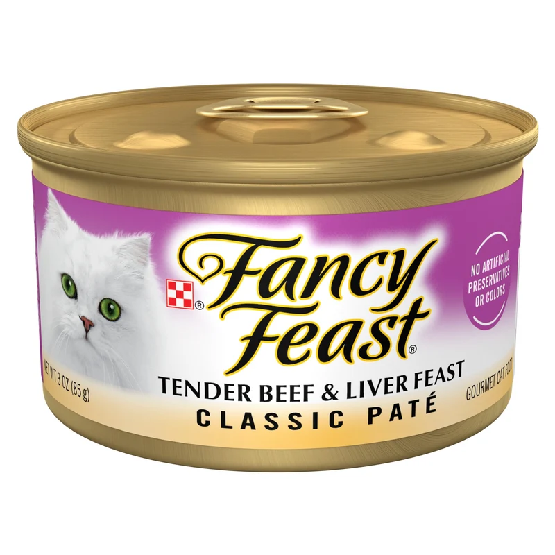 Fancy Feast Tendre Bœuf et Foie – Pâté Humide Sans Céréales pour Chat, Lot de 24 × 3 oz