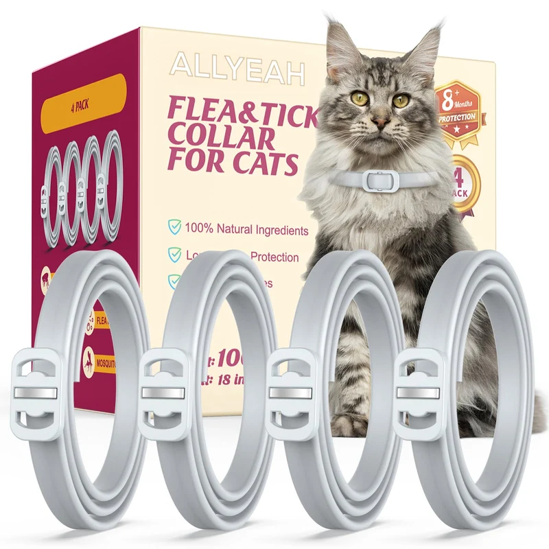 Collier naturel anti-puces et tiques pour chats – Lot de 4, ajustable et résistant à l'eau | Allyeah