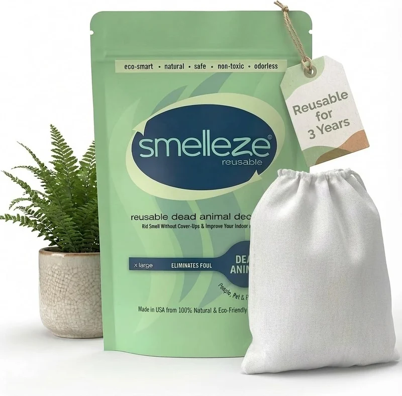 SMELLEZE – Éliminateur d’odeurs d’animaux morts pour maison | Poche réutilisable, sans parfum, fabriqué aux États‑Unis, couverture jusqu’à 375 pieds carrés