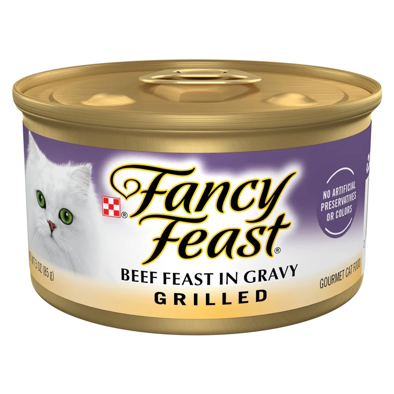 Purina Fancy Feast Grillé au bœuf dans une sauce — Aliment humide pour chat (pack de 24 boîtes de 85 g)