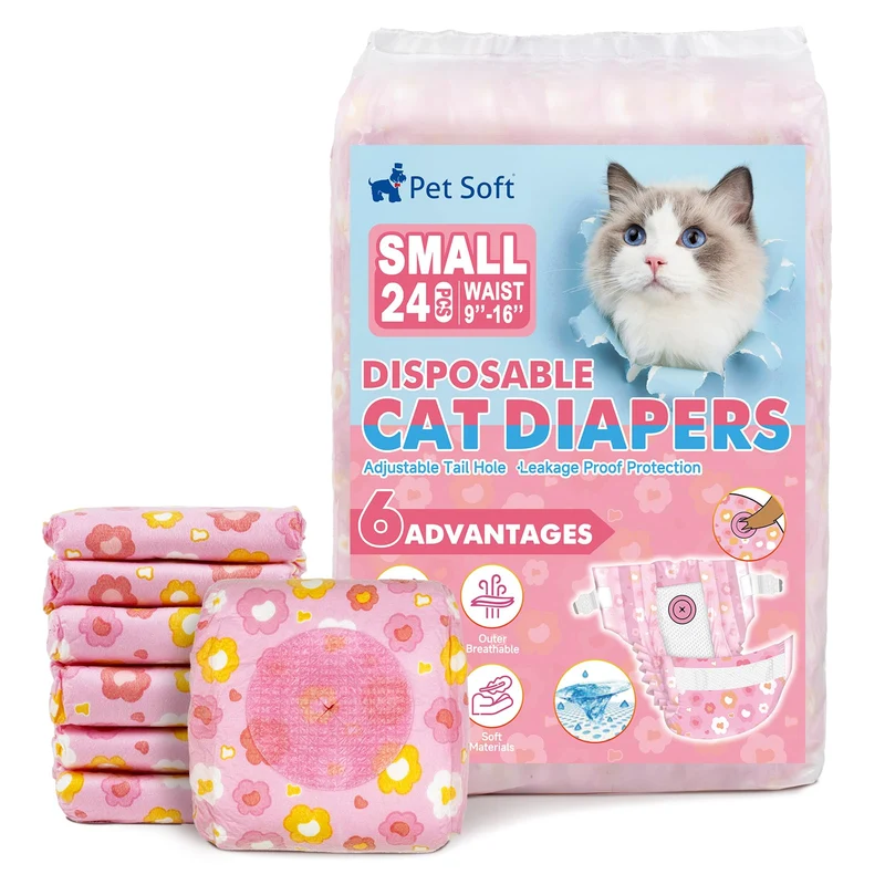 Pet Soft Couches Jetables pour Chats et Chiens — Trou pour Queue Ajustable, Motif Fleurs, Petit (24 Pièces)