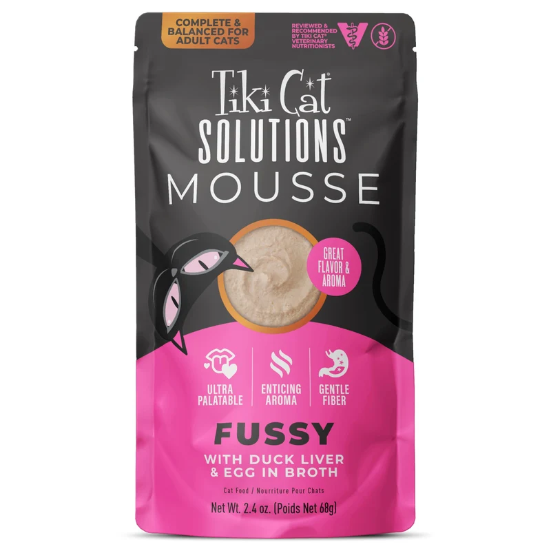 Solutions Tiki Cat – Mousse Digestive Foie de Canard et Œuf pour Chat Adulte, 12 Sachets 68 g