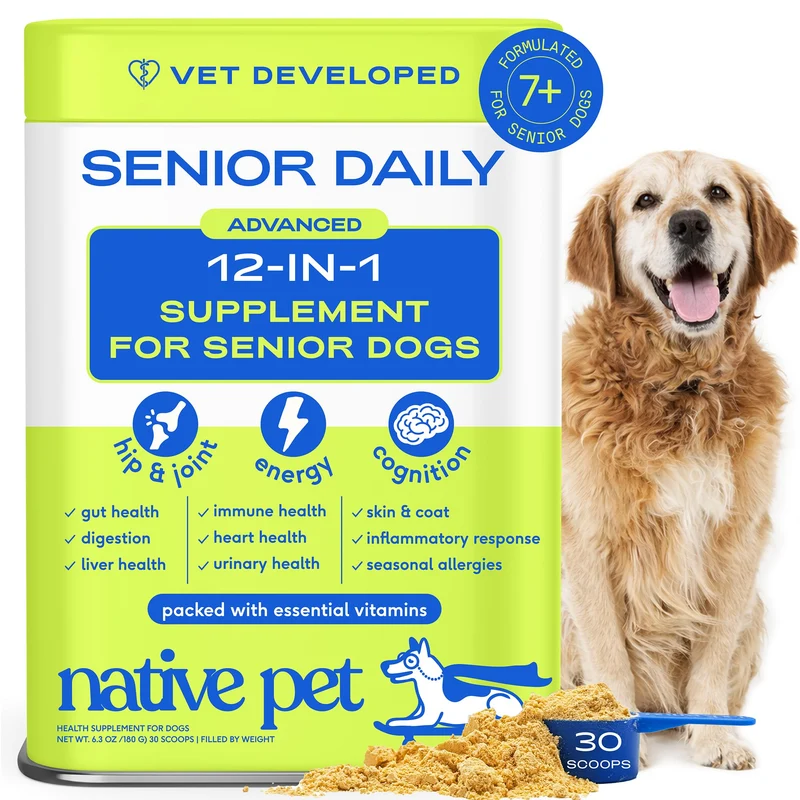 Native Pet Senior – Multivitamines 12-en-1 pour chiens seniors | 30 dosettes