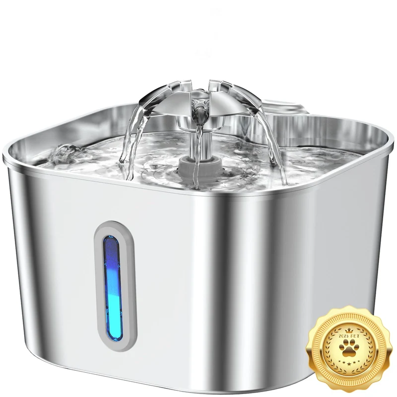 Vekonn Fontaine d’eau pour chat en acier inox 2,2 L – Hydratation silencieuse et fiable