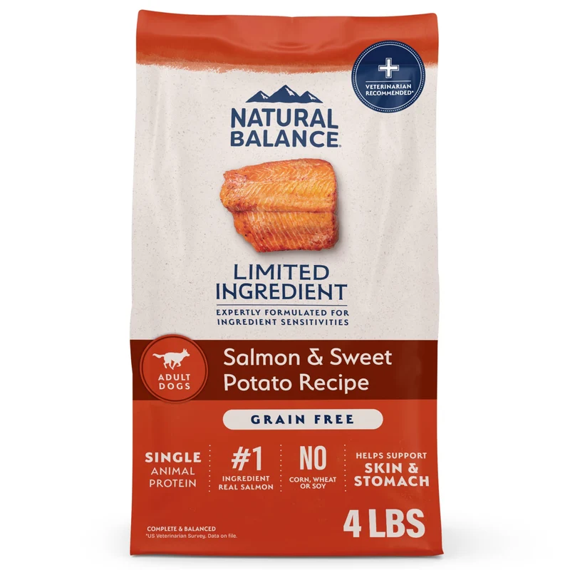 Natural Balance – Croquettes Sans Céréales Saumon & Patate Douce pour Chiens Estomac Sensible – 4 lb