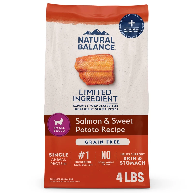 Natural Balance Aliments Séches à Ingrédients Limités Petit Chien – Saumon & Patate Douce, Sans Céréales, 4 lb