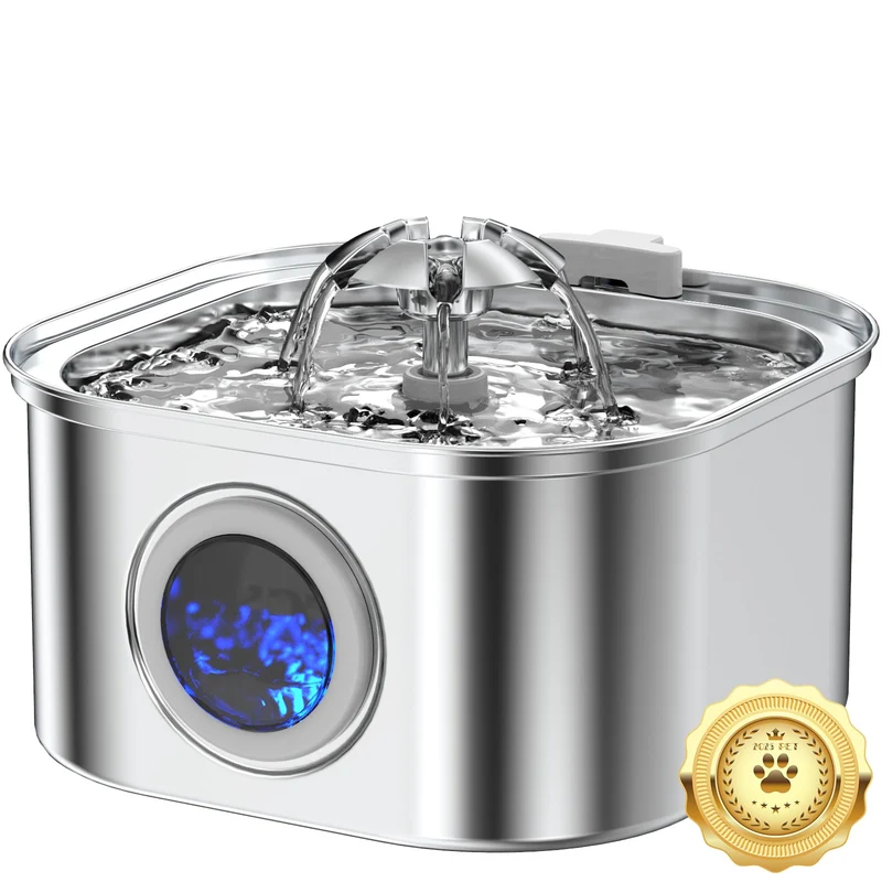 Vekonn Fontaine à eau pour chats en acier inoxydable 3,2 L – Pompe silencieuse et indicateur de niveau