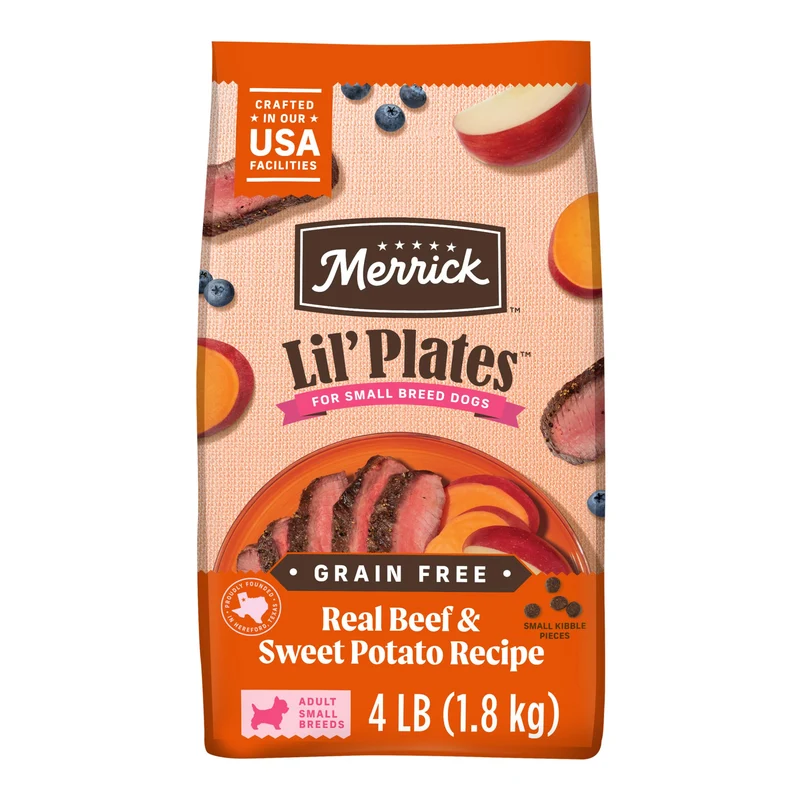 Merrick Lil’ Plates – Nourriture sèche sans céréales pour petits chiens, Boeuf Texas et Patate douce, 4 lb