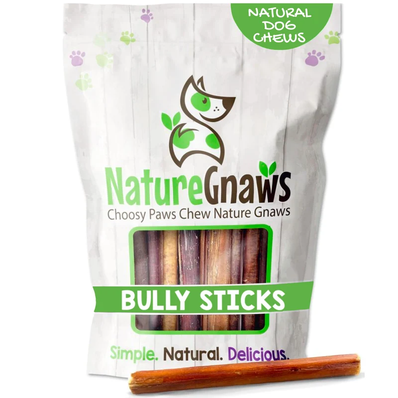 Nature Gnaws Bully Sticks pour Chiens 5-6 pouces (8 oz) – Épaisseur Mixte – Longue Durée pour Grands Chiens et Mâcheurs Agressifs – Os Naturels de Boeuf