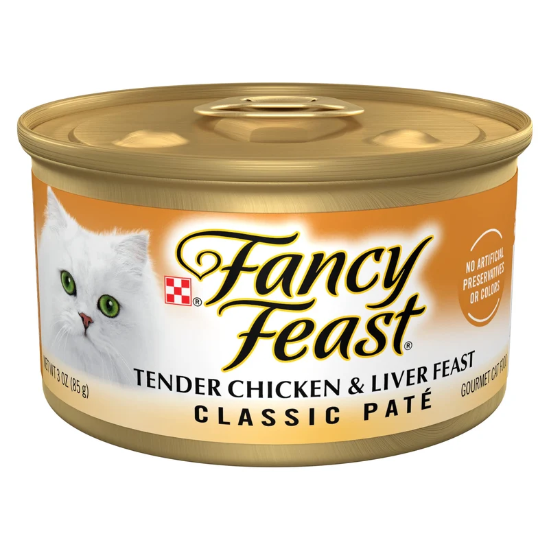 Fancy Feast Tender Poulet et Foie – Pâté sans céréales pour chat, Lot de 24 boîtes 3 oz