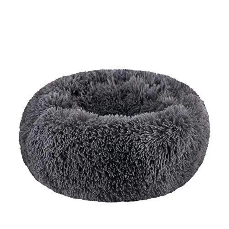 BODISEINT Lit peluche rond moderne pour chats et petits chiens – 24 po de diamètre x 8 po de hauteur, gris foncé