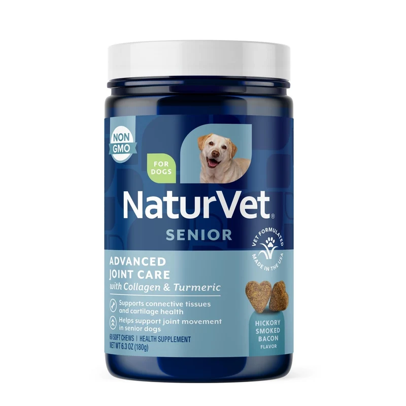NaturVet Senior – Santé articulaire pour chien, gommes molles (60 gommes) | Glucosamine, MSM, chondroïtine, collagène