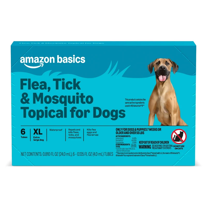 Amazon Basics Traitement topique antiparasitaire pour chiens de grande taille (>55 lb) – 6 doses