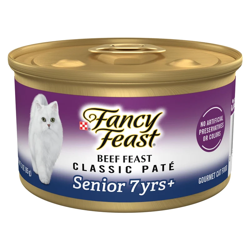 Purina Fancy Feast — Aliment humide senior pour chat 7+ | Pâté de bœuf, 24 boîtes de 85 g