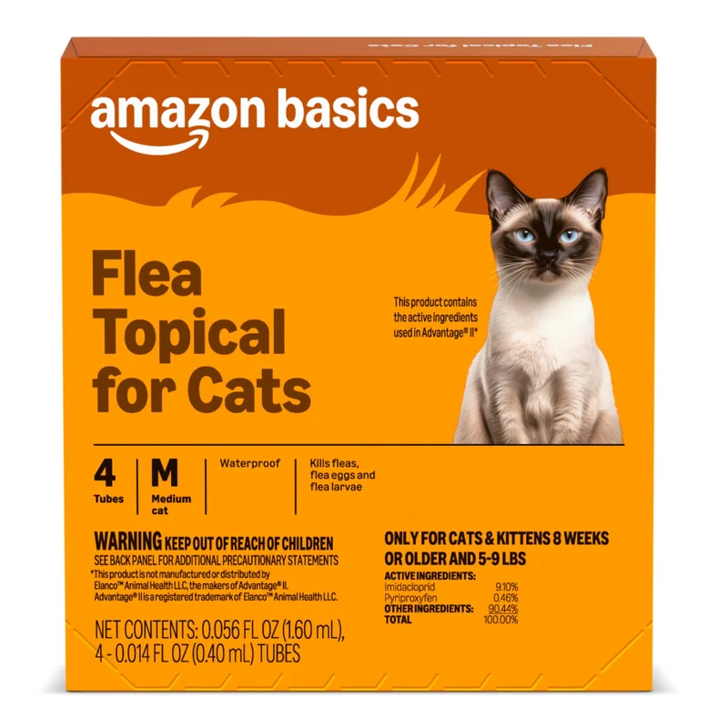 Amazon Basics Traitement Topique Anti-Puces pour Chat Moyen (5-9 livres) – 4 Doses