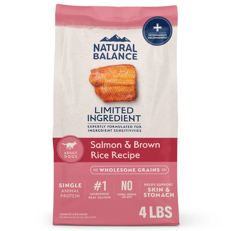 Natural Balance L.I.D. Croquettes Adultes au Saumon et Riz Brun – 4 Livres (Pack de 1)