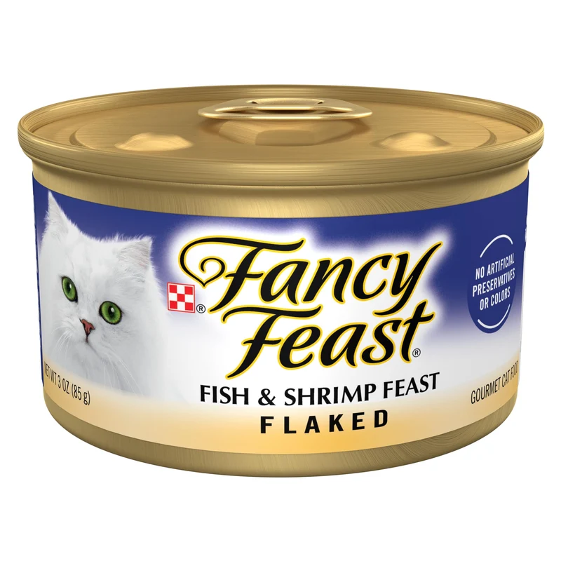 Purina Fancy Feast - Alimentation humide pour chat aux flocons de poisson et crevettes – Pack de 24 boîtes de 85 g
