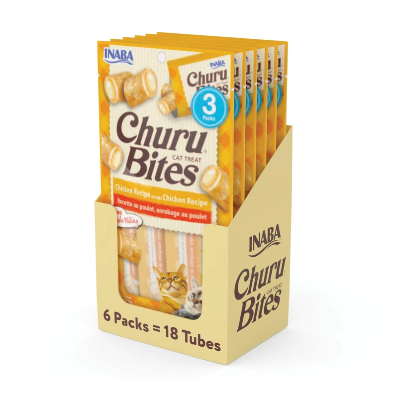 INABA Churu Bites pour Chats – Friandises moelleuses au poulet, tube 0,35 oz, 18 tubes (3 tubes par lot) – Recette au poulet