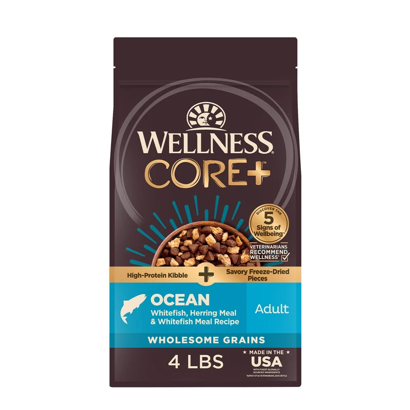 Wellness CORE+ Alimentation Chien Adulte Sans Poulet – Croquettes Naturelles et Morceaux Lyophilisés Poisson, Sac 1,8 kg