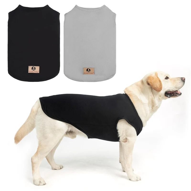 KOOLTAIL T Shirts Chien Grand – Lot de 2 en Coton Noir & Gris (3XL) pour Extérieur |UV et Insectes