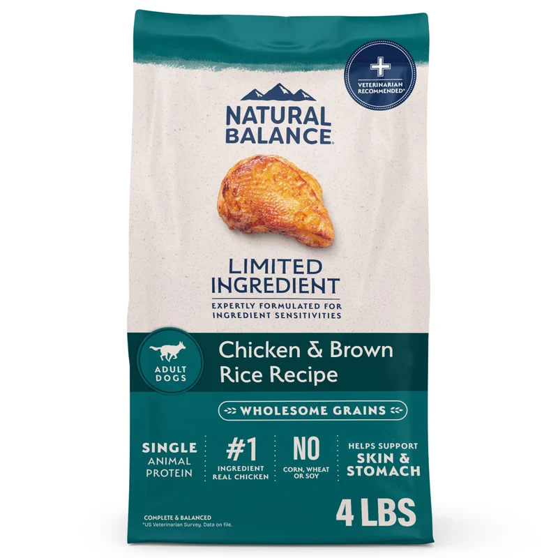 Natural Balance Alimentation sèche pour chien adultes – Ingrédients limités, poulet et riz brun, 4 lb