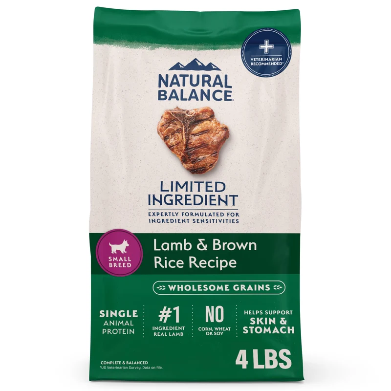 Natural Balance – Croquettes pour Petit Chien, Ingrédients Limités, Agneau et Riz Brun, 4 Livres