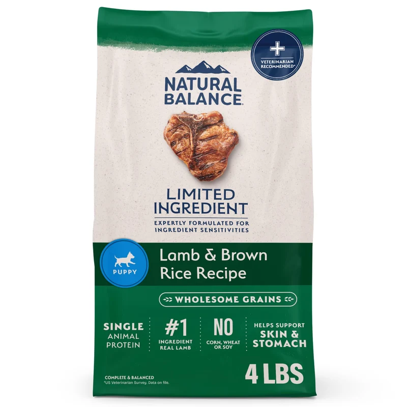 Natural Balance Croquettes Chiot à Ingrédients Limités – Agneau & Riz Brun, 4 Livres (Pack 1)