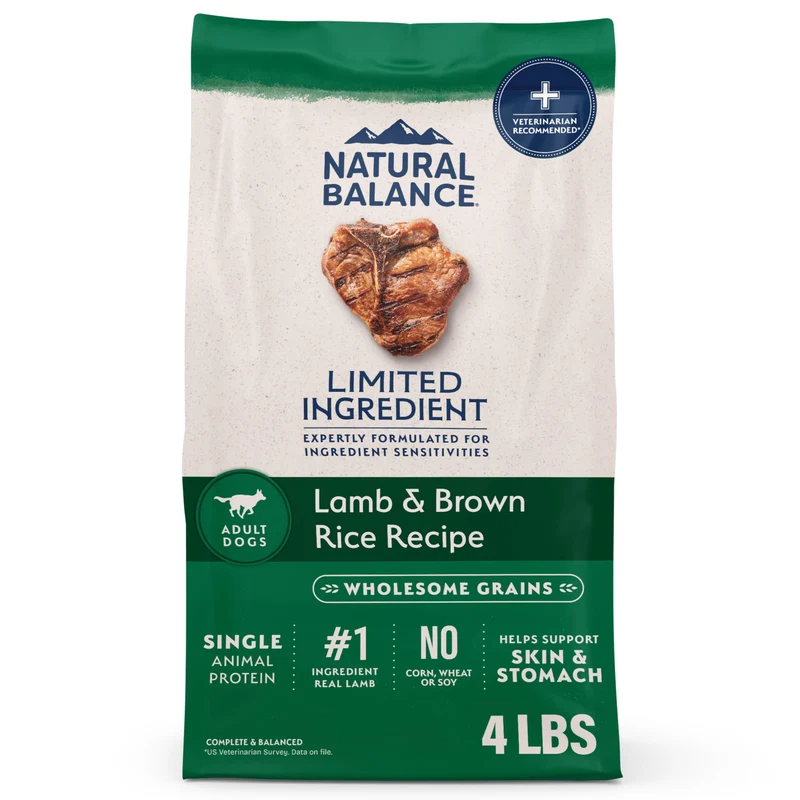 Natural Balance Aliments Secs pour Chiens Adultes – Ingrédients Limités Agneau & Riz Brun, Sac 4 lb